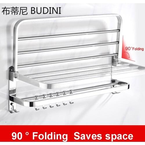 Bathroom Accessories Towel Rack Bathroom Towel Holder Stainless Steel Can Be Folded Hanger Wall Mounted Towel Shelf With Hook