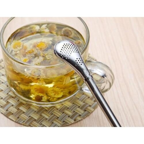 Free shipping Coffee Spoons Heat Resisting Stainless Steel Drinking Straws Tea Strainer Non Slip For Kitchen Bar Supplies
