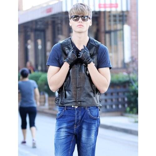 Cow Free shipping,Genuine leather men vest.Cool motorcycle mens vintage vests,skull sleeveless leather jacket Brand slim