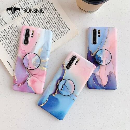 Marble Texture Phone Case for Samsung S20 Plus S10 Plus Soft Blue Matte Foldable Stand Luxury Case for Samsung Note 10 Pro Cover