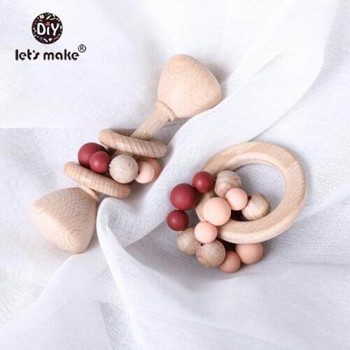 LetS Make 2pcs/set Wooden Baby Toys 13 24 Months Gym Wood Animal Rattles Wooden Teether Kids Educational Toys