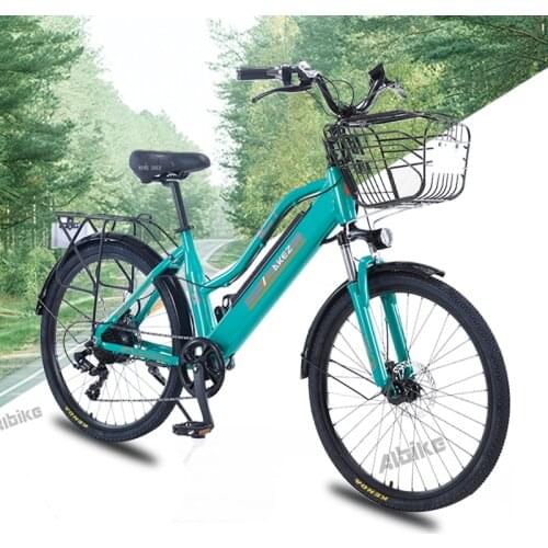 36V 350W Electric Bicycle for Women 10ah Removable Li-Battery with basket Seat Lady Ebike Rear Rack Girls Bike
