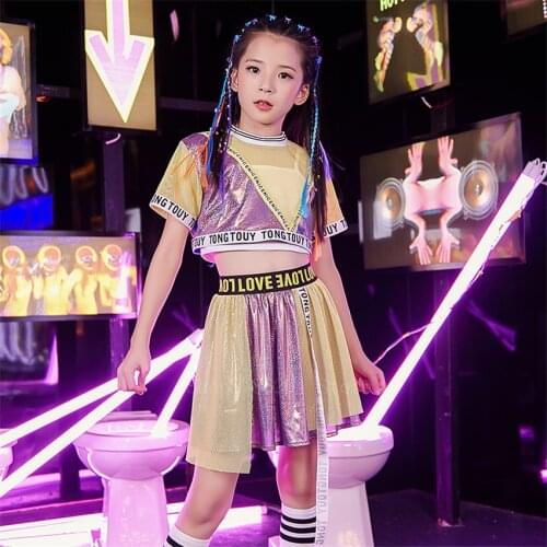 Girls Jazz Dance Costume 2pcs Sequins Lace Outsuit Skirt Fashion Hip Hop Clothing Modern Dance Streetwear Stage Performance Suit