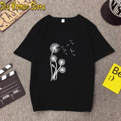 Summer Hot Sale Down Wildflower Dandelion Printed Ladies T-shirt Simple Casual Loose Short-sleeved Girl Top graphic tees