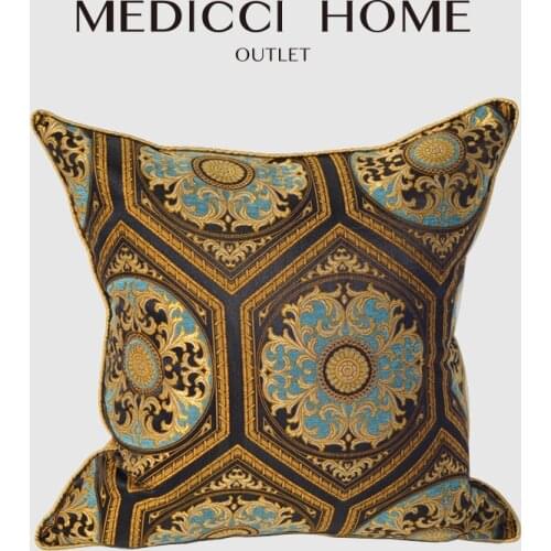 Medicci Home Italy Baroque Style Cushion Cover Gold Satin Jacquard European Luxury Sofa Throw Pillow Case 50x50cm Free Shipping