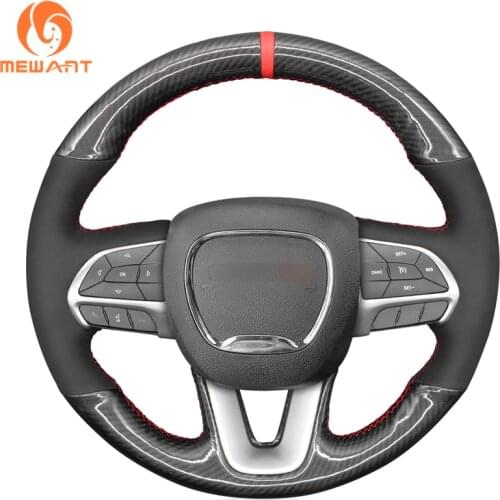 MEWANT Black Suede PU Carbon Fiber Steering Wheel Cover for Dodge Challenger Charger 2015-2021 Durango 2018 2019 2020-2021