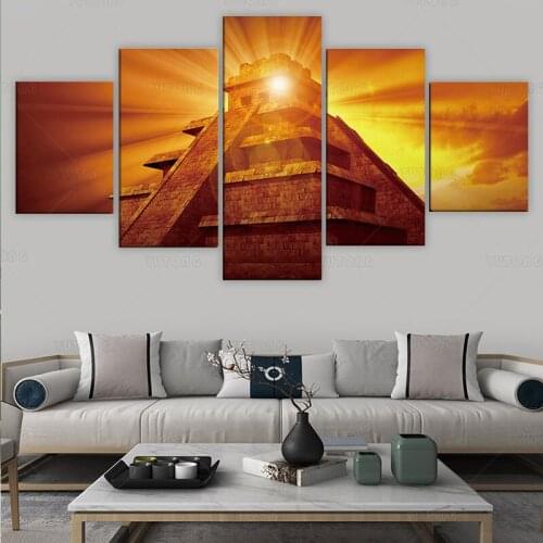 Modular Pictures Home Decoration Wall Art Canvas Mayan Mystery Pyramid Poster Decor 5 Piece Painting HD Printed Photo