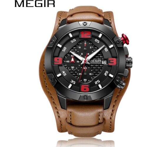 MEGIR Mens Watches Top Luxury Brand Fashion Sport Watches Men Waterproof Quartz Clock Male Army Military Leather Wrist Watch