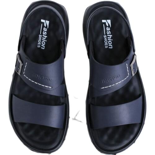Mens Sandals 2021 mens Leather In The Summer New Dual Cool Soft Leather Slippers Men Leisure Senior Drive Beach Shoes