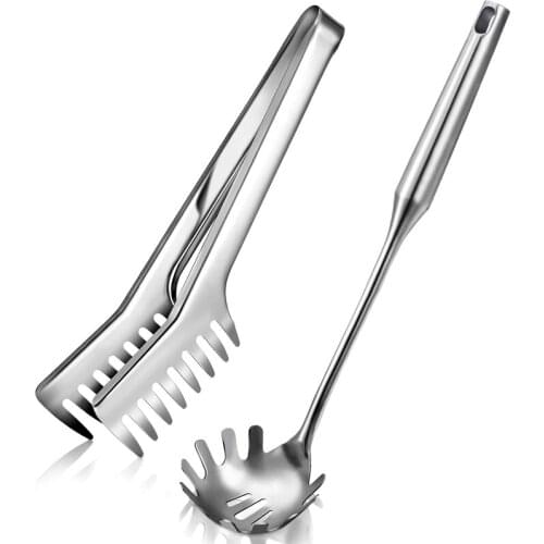 2 Pieces Stainless Steel Spaghetti Server Set, Stainless Steel Spaghetti Pasta Tong, Pasta Spoon Server Fork