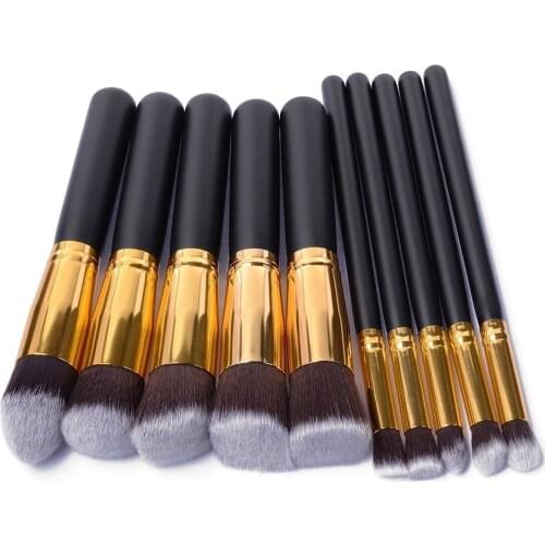 10 Pcs Silver/Golden Makeup Brushes Set Cosmetics Foundation Blending Blush Makeup Tool Powder Eyeshadow Cosmetic Set