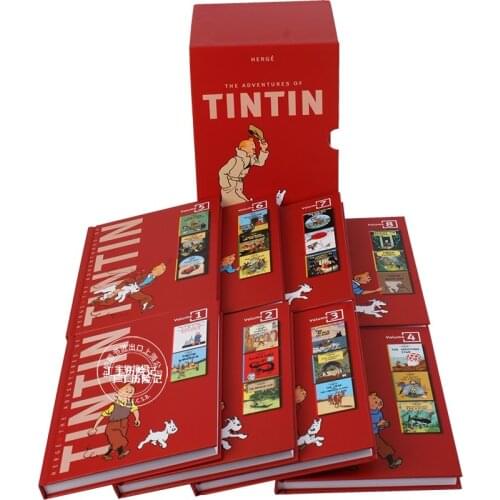 8PCS/SET Gift Box Set Tintin Collection The Adventures of Tintin English Picture Storybook Kids Cartoon Comic Book