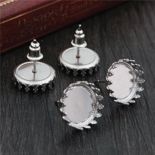 No Fade ) 12mm 20pcs Stainless Steel Earring Studs,Earrings Blank/Base,Fit 12mm Glass Cabochons,Buttons;Earring Bezels (T2-35)