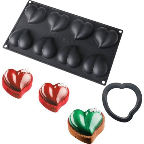 New Heart Shapes Dessert Silicone Molds Cookie Cutter Mousse Cake Decorating Tools 8 Cavity Ice Pudding Chocolate Baking Moulds