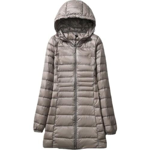 7XL Plus Size Autumn Women Hooded Long Jacket Portable Ultra Light Duck Down Female Overcoat Ultra Light Slim Solid Jackets Coat