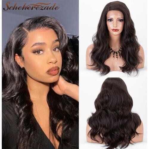 Scheherezade Dark Brown Lace Front Wigs Synthetic Hair Long Wavy Synthetic Wigs For Black Women Body Wave Synthetic Lace Front W