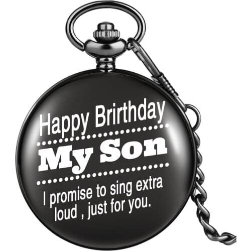 Birthday Gift For Son High Quality Quartz Pocket Watch Unique Text Patterns Arabic Numerals Dial Small Clock Pendant Thick Chain
