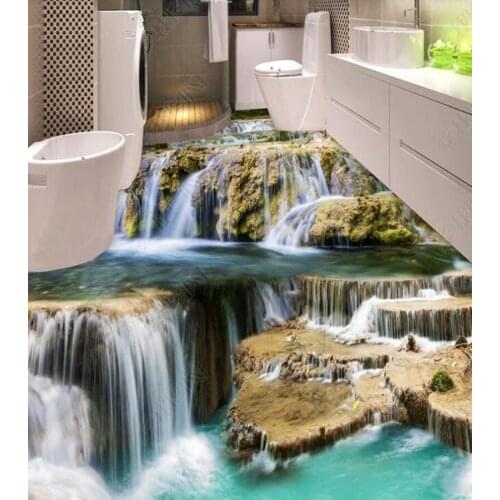 PVC Beautiful mountain river natural landscape non-slip waterproof self-adhesive 3D floor sticker tiles bathroom 3D wallpaper