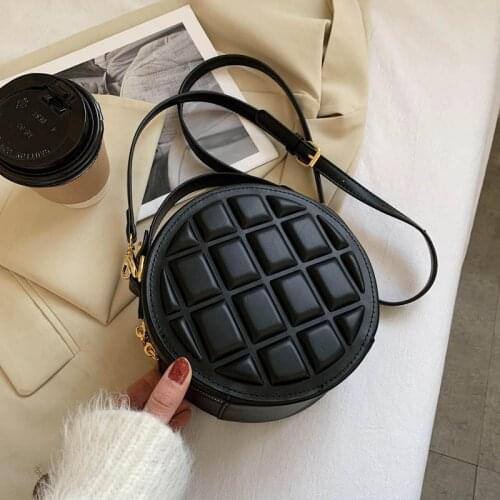 Luxury Small Chocolate Grid Round Crossbody Bags for Women 2021 New Female Designer Shoulder Handbags Vintage Pu Leather Purses