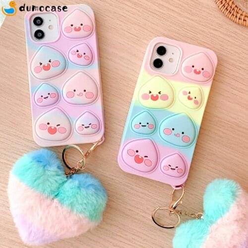 Pop Bubble Fidget Toys Relieve Stress Phone Case for IPhone 12 11 Pro Max Mini XS Xr X 6 7 8 Plus Silicone Rainbow Peach Coque
