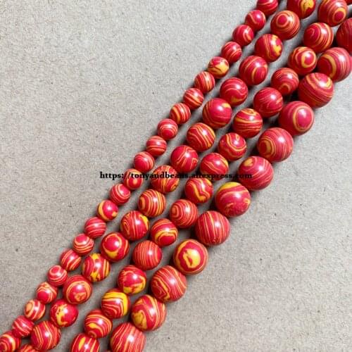 Synthetic Stone Orange Red Malachite Round Loose Beads 15" Strand 4 6 8 10 12MM Pick Size For Jewelry Making DIY