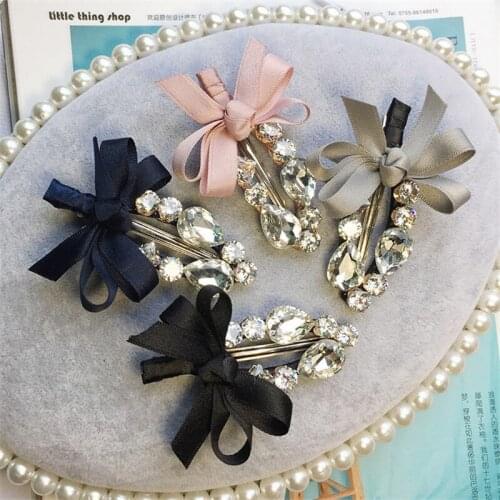 Rhinestone Crystal Hair Clip Women Clips Luxurious Bow Metal Barrettes Hairgrips Waterdrop Hairpins Hair Accessories Hairpins