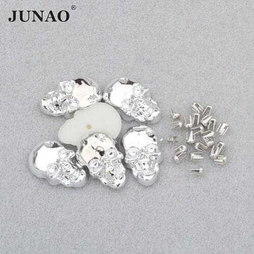 JUNAO 10x15mm Silve Skull Rhinestones Flatback Crystal Stones Applique Fancy Strass Sticker Scrapbook Rivet For Pearl Machine