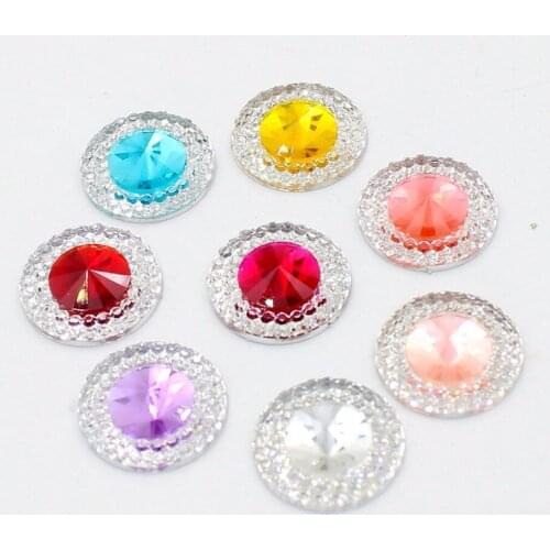 New 12mm 24Pcs Multi Colorful Round Flat Back Stones And Crystal Resin Rhinestone Trim Gems For Costume Button Crafts