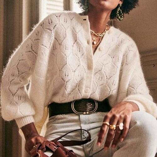 Three Colors Women Sweater O-neck Hollow out Long Sleeve Vintage Single Breasted Early Autumn Knitwear Cardigans