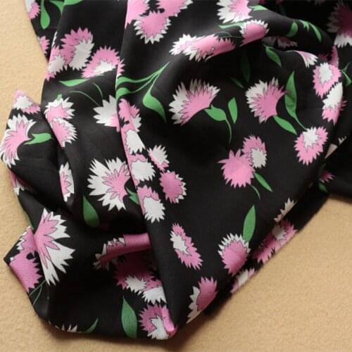 Pink flowers mulberry silk crepe DE chine cotton and linen fabrics print fabric for skirt dress 50*135cm