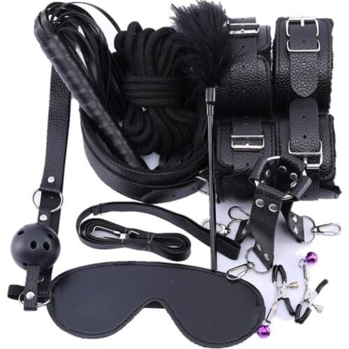 Sex Products Erotic Toys for Adults BDSM Sex Bondage Kit Handcuffs Anal Plug Vibrator Whip Rope Sex Toys For Women Couples