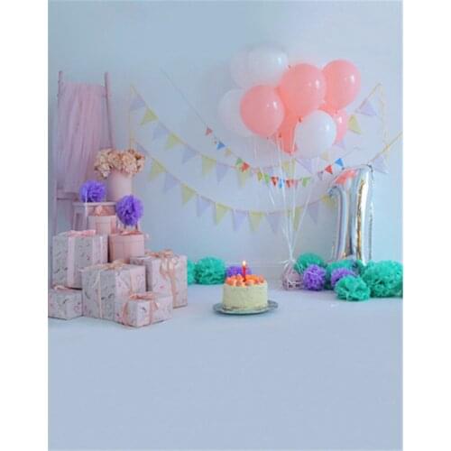 TR Light Blue Wall Vinyl Backdrops for Photography White and White Balloons Birthday Party Photography Background Newborn Custom