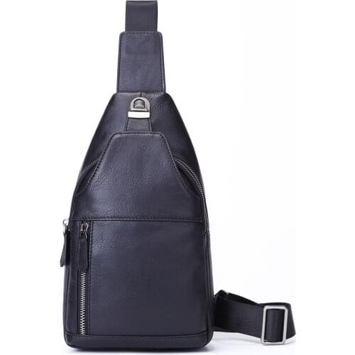 Outdoor mens first layer cowhide chest bag AliExpress hot-selling black leather copy-wrapped leather bag