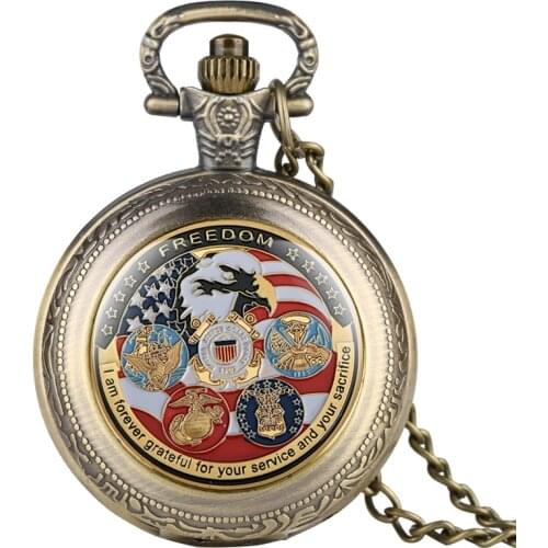 United States Freedom Gold Plated Coin Unique US Eagle Gold Medal Challenge Quartz Pocket Watch Necklace Souvenir Collectibles