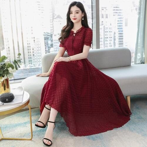 2021 Spring Summer Plaid Chiffon Beach Midi Dress 3XL Plus Size Vintage Runway Maxi Dresses Elegant Women Bodycon Party Vestidos