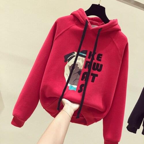 Winter Thicken Fleece Warm Girls Sweatshirt Cartoon Printed Kids Girls Hoodies Hooded Loose Casual Children Top Clothes