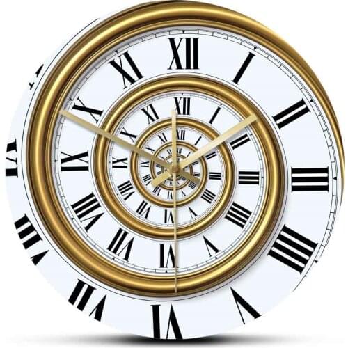 3D Effect Abstractionism Roman Spiral Acrylic Wall Clock Vintage Gyroidal Roman Numerals Printed Wall Hanging Watch Timepiece