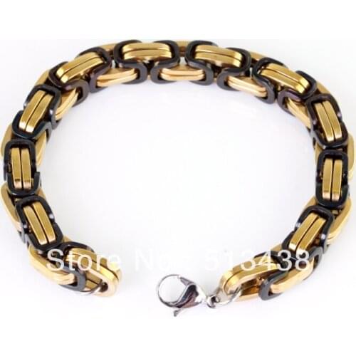 5pcs/lot charm 9.5mm rope gold&black 100% Stainless Steel Mens byzantine chain Bracelet Bangle,9'' ,good gifts for husband
