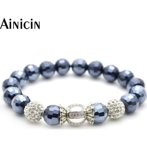 5pcs Fashion Women Stretch Disco Ball Charms Bead Bracelets Navy Blue faceted Stone Jewelry gift