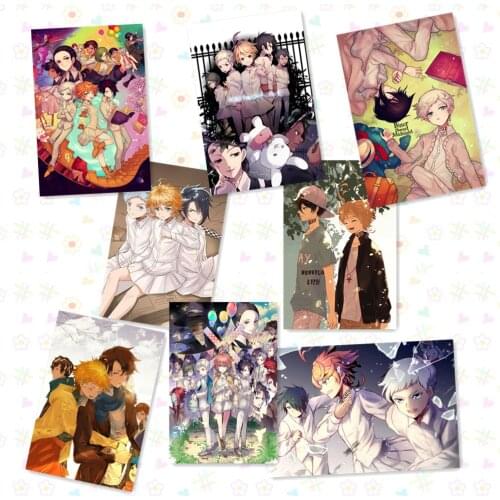 8 pcs/lot Anime The promised neverland Posters toy 8 Paintings Wall Picture embossed Poster Toy gift 42x29cm