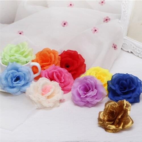 8cm Silk Rose Artificial Flower Head Wedding Decoration DIY Wreath Gift Box Scrapbooking Craft Artificial Flower For Flower Wall