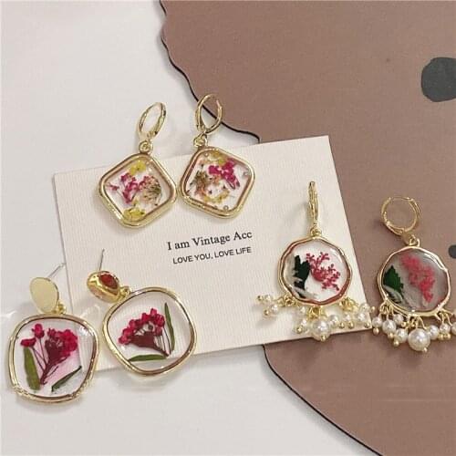 Acrylic Colorful Flower Pearl Earring Women Summer Earrings
