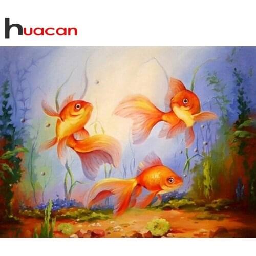Huacan DIY Diamond Painting Fish Full Square/Round Diamond Embroidery Goldfish Cross Stitch Rhinestones Diamond Mosaic Animal