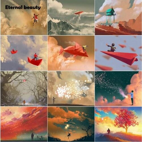 Diamond Painting Landscape Sunset Cartoon Movie Texture Red Airplane Diamond Embroidery Cross Stitch Kits Diamond Mosaic Artwork
