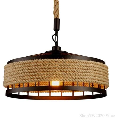 American hemp rope chandelier Industrial vintage pendant lamp dining room retro loft chandelier ceiling home decor