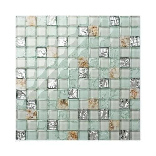Free shipping light green white shell resin crystal glass mosaic tile for kitchen backsplash bathroom luxury home decor