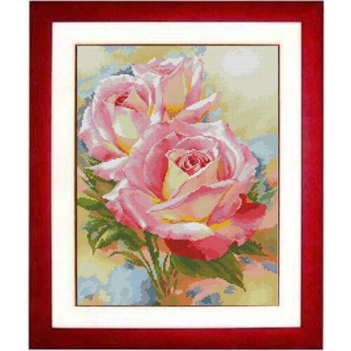 FREE Shipping Top Quality popular counted cross stitch kit roses rose flower, 3 pink roses, Alisa 2-31 rose