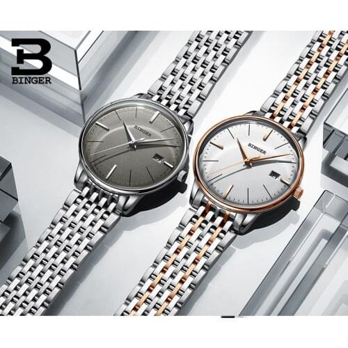 Switzerland BINGER Men Watch Stainless Steel Strap Automatic Mechanical Watch Male Luxury Self-wind Simple relogio masculino