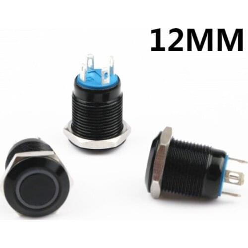 Black Push Button Switch 4 Pin 12mm Waterproof Led Light Metal Flat Head Momentary/Latching Switches Self-locking/Self-reset