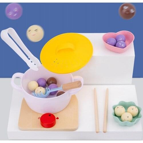 Wooden Kids Puzzle Toys Baby Clip Bead Game Educational Toy Children Pretend Cooking Glutinous Rice Balls Playset